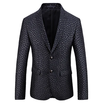 

2019 Autumn New Blazer Jakcet Men Full Dot Fancy Suit Coat Singer Wedding Prom Trend Slim Fit Mens Casual Blazers Plus Size 5XL