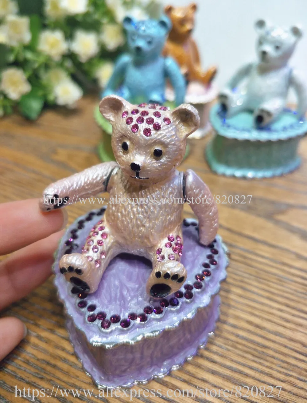 Collectible Bear Statue Trinket Box New Heart Souvenir Home Office Decoration Bear Crafts Lovely Heart Shape Jewelry Keepsakebox lovely resin crystal carved owl statue sculpture animals night owl figurine for desktop ornaments office home decor