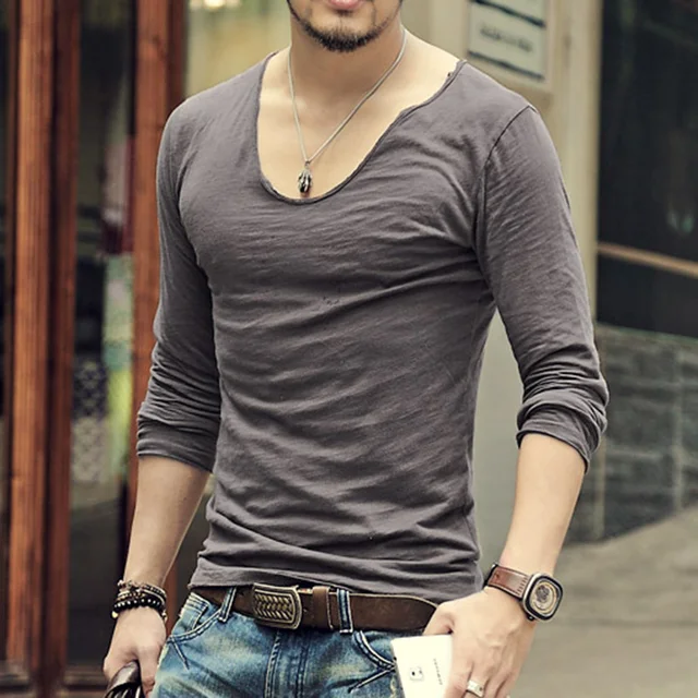 US $10.99 Mens bottoming white T shirt slim solid Men long sleeve t shirt men cotton pullover men undershirt