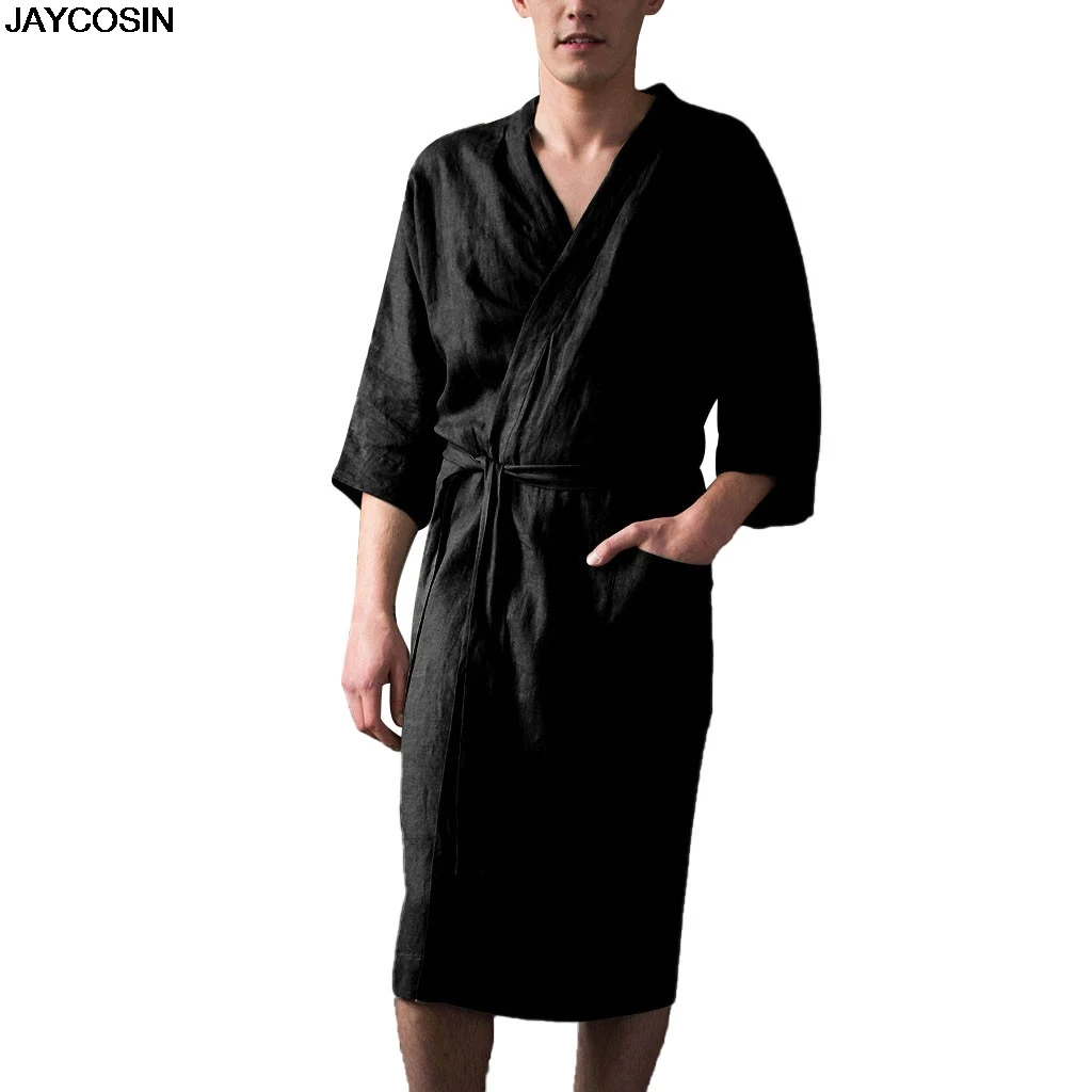 

JAYCOSIN Intimates Fashion Mens Short Sleeved Long Bathrobe Home Clothes Solid Colores Underwear Nightdress high quality 9417