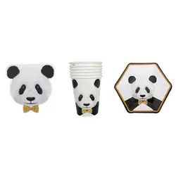 Прекрасный Panda серии одноразовые мультфильм Бумага плиты Салфетка DIY День рождения декоративная ткань блюдо ужин посуда чашки