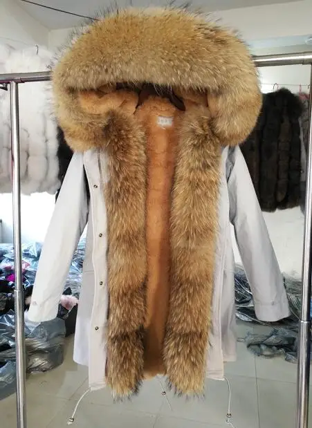 Женская Роскошная куртка с капюшоном и большим лисьим меховым воротником, съемная Толстая парка на меху из искусственного кролика, верхняя одежда, Длинная зимняя куртка - Цвет: 19  long