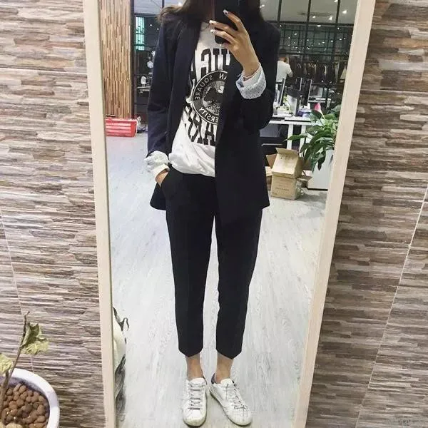 2 piece set women Suit female spring new style fashion solid color temperament office ladies OL professional uniform suit 2 piece set women Suit female spring new style fashion solid color temperament office ladies OL professional uniform suit