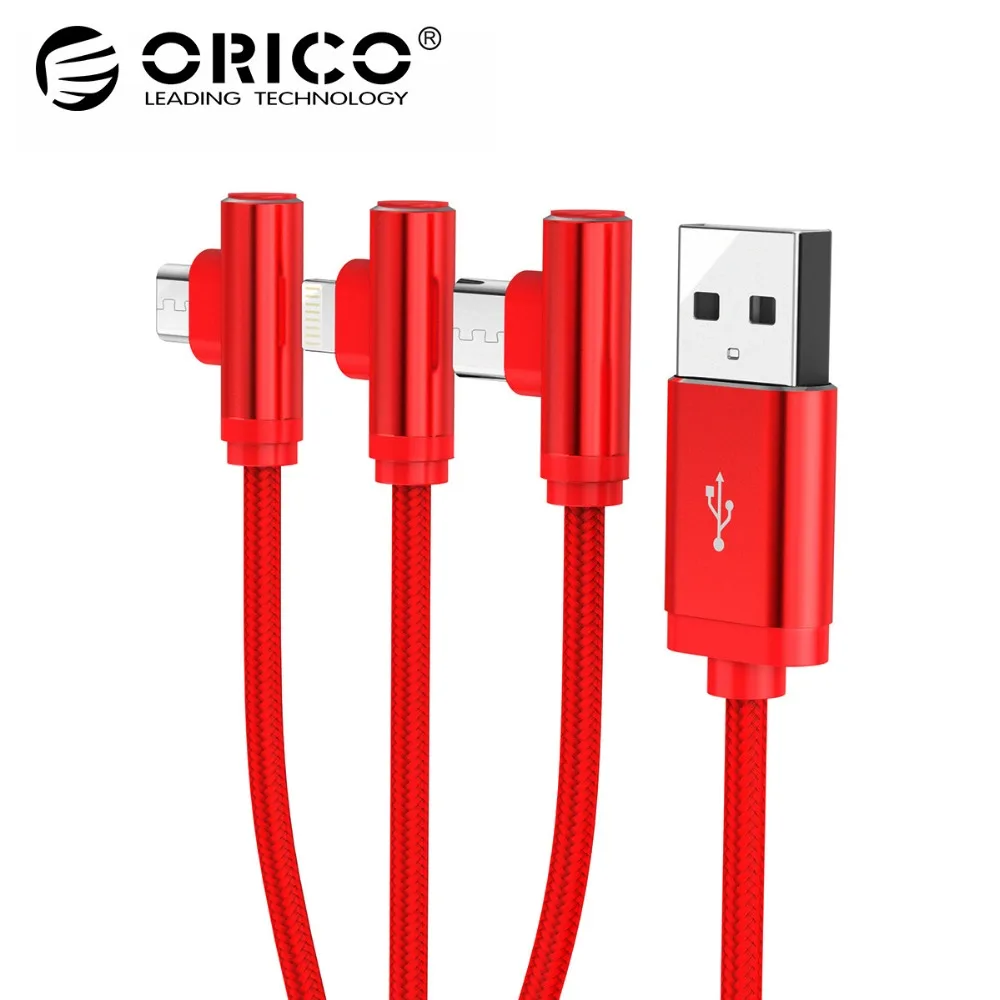 Beste ORICO 90 Graden USB Kabel 3 in 1 Verlichting Type C Micro Data USB Kabels Voor Xiaomi iPhone X 8 7 6 Fast Charging Oplader Draad Koord
