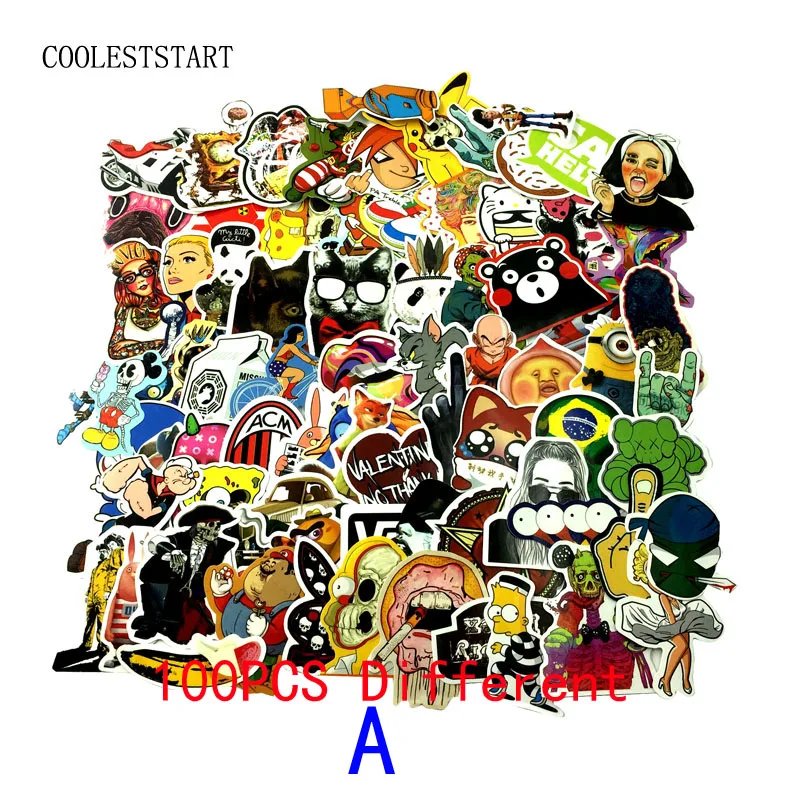 100pcs 8 style Graffiti Sticker Car Styling Skateboard Fridge Vinyl Decals Luggage Home Decor Laptop Toy