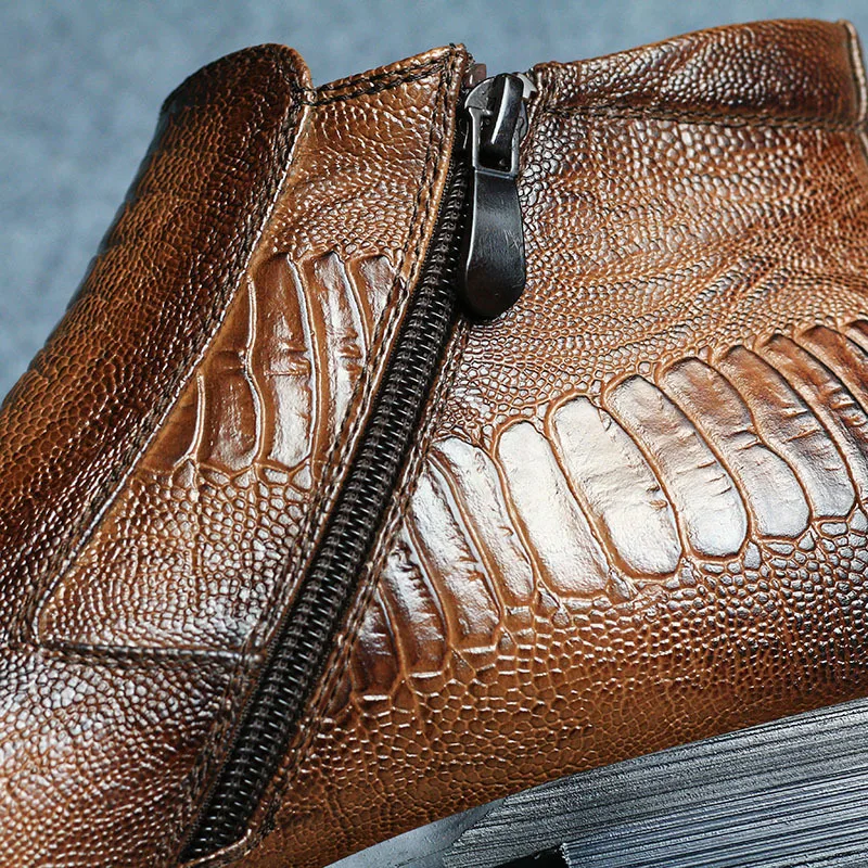 12 Pu Crocodile Taille Brown Polaire Us6 Bout Bottes Britannique Motif En Doublure Fermeture Pointu Plus Cheville La Éclair Chaude Cuir Occasionnels Chaussures Hommes hxQCrsdt