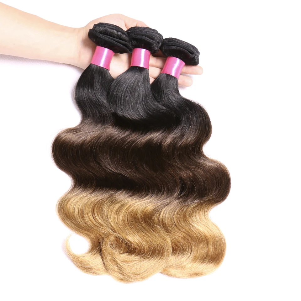 Chloe бразильские волнистые волосы пучки 1b/4/27 эффектом деграде(переход от темного к блондин человеческие волосы 3 пучки три тона 10 ''-26'' не Волосы remy волос для наращивания