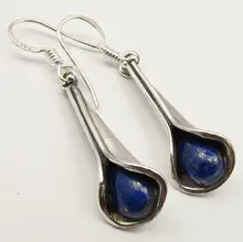 Chanti Internacional Sólido Plata Vendedor Caliente RICHFEEL LAPISLÁZULI Gem Drop Pendientes 4.2 CM