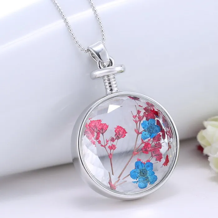 fashion handmade natural dried flower inside glass locket pendant