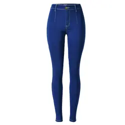 Для женщин джинсовые узкие брюки синие тонкие джинсы стрейч личность узкие джинсы женские высокой талией синий