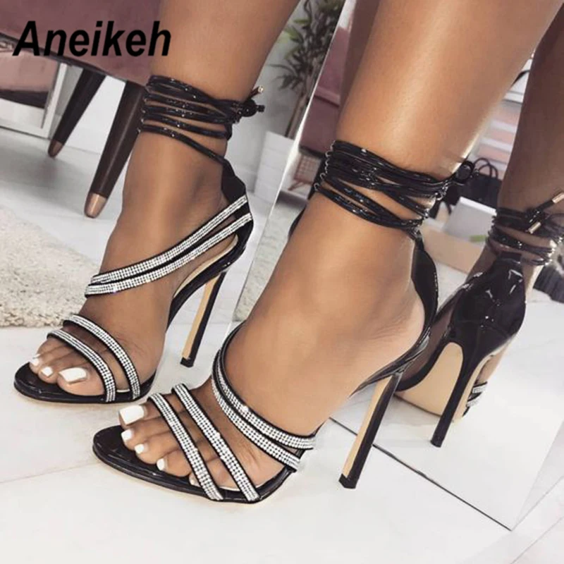 Mujer Zapatos Correa black Cristal Moda Sexy Fiesta Apricot Tacones Sandalias De Aneikeh Cruz Finos BECFqq