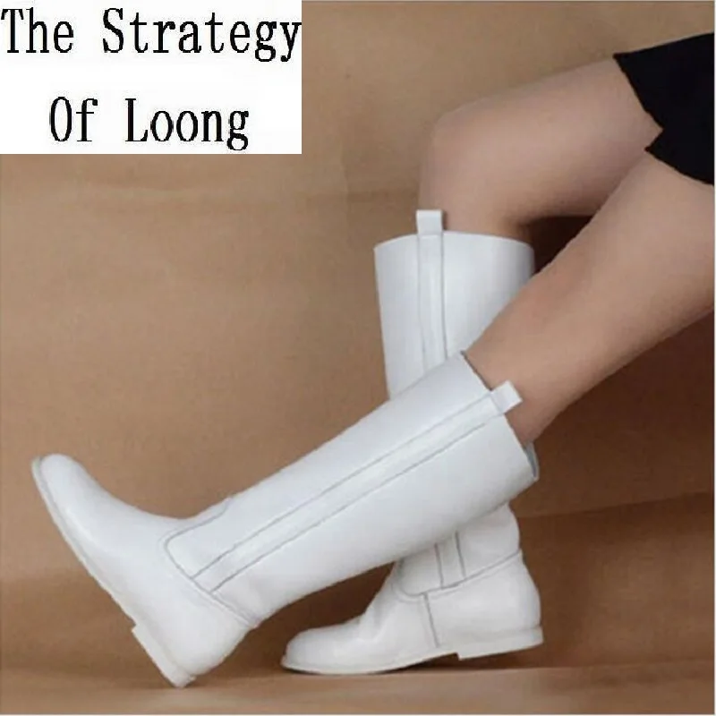 Spring Autumn Full Grain Leather Women Knee High Knight Boots Real Leather Lady Flat Heels High Top Quality Long Boots 20180625