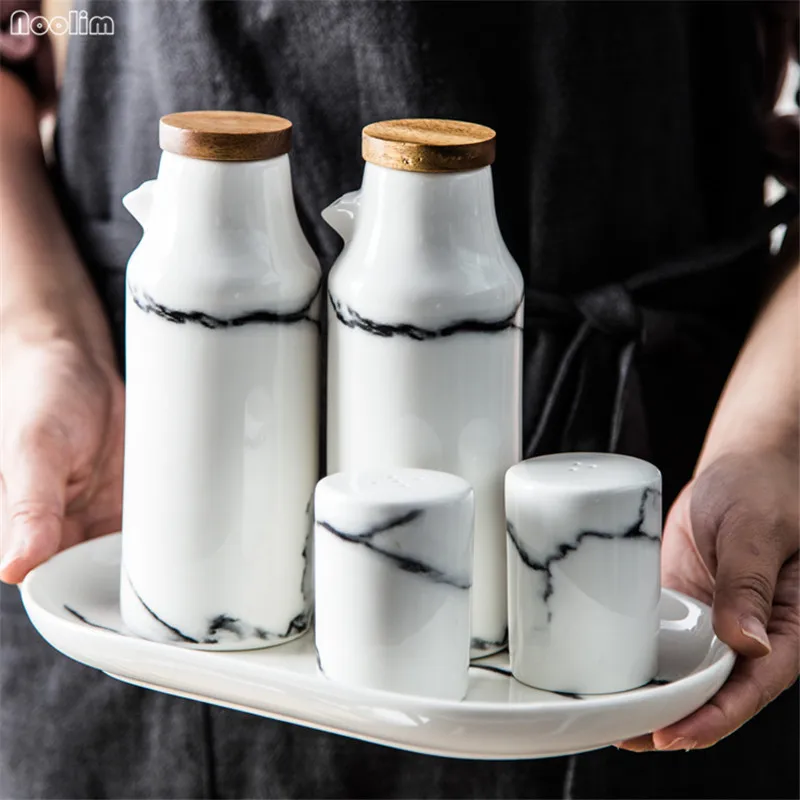

Ceramic Marbling Seasoning Jar Salt And Pepper Oil Bottle Set Porcelain Olive Soy Oil Vinegar Bottles Kitchen Cooking Tools