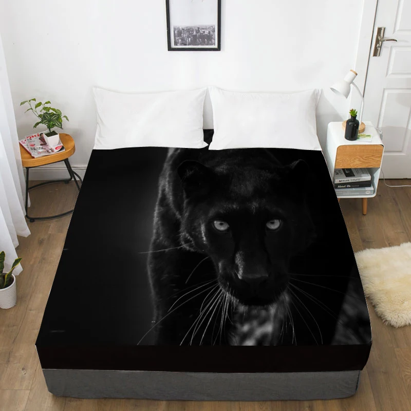 

3D Print Custom Bed Sheet With Elastic,Fitted Sheet Queen/King,Animal Black Panther Mattress Cover 160x200/150x200,drop ship