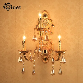 

Europe Gold Alloy LED Crystal Sconce Lamp Indoor Wall Lamps With 3 Lights golden alloy For Bedroom/livin Lighting Free Shipping