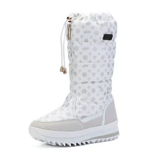 Женские ботинки; коллекция года; зимняя обувь; женская обувь на платформе; теплые водонепроницаемые ботинки с толстым плюшем; высокие зимние ботинки; botas mujer; Размеры 35-42