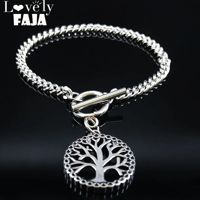 Панк Древо жизни браслет из нержавеющей стали женский серебряный цвет браслеты ювелирные изделия pulceras de acero inoxidable para mujer B18407