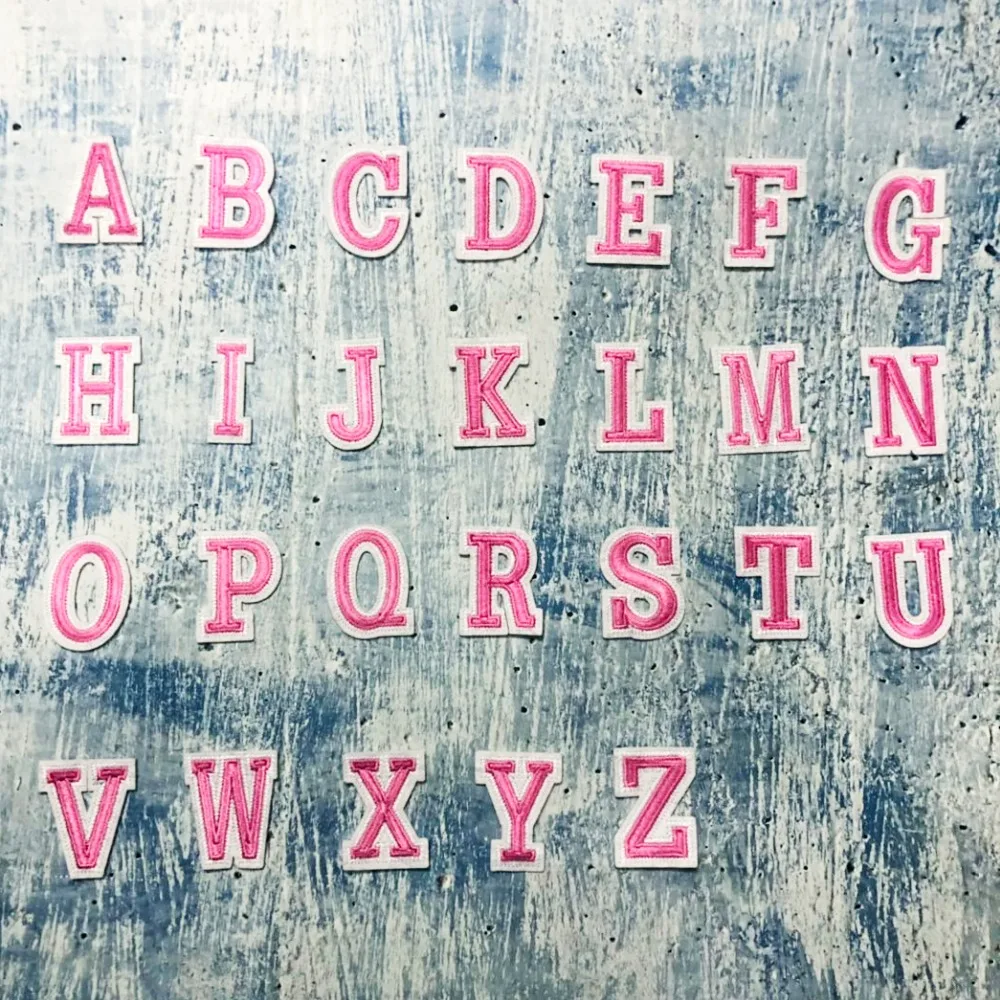 

1Pcs Pink Letters Patch Alphabet Embroidered Applique iron on Name Letters Patches