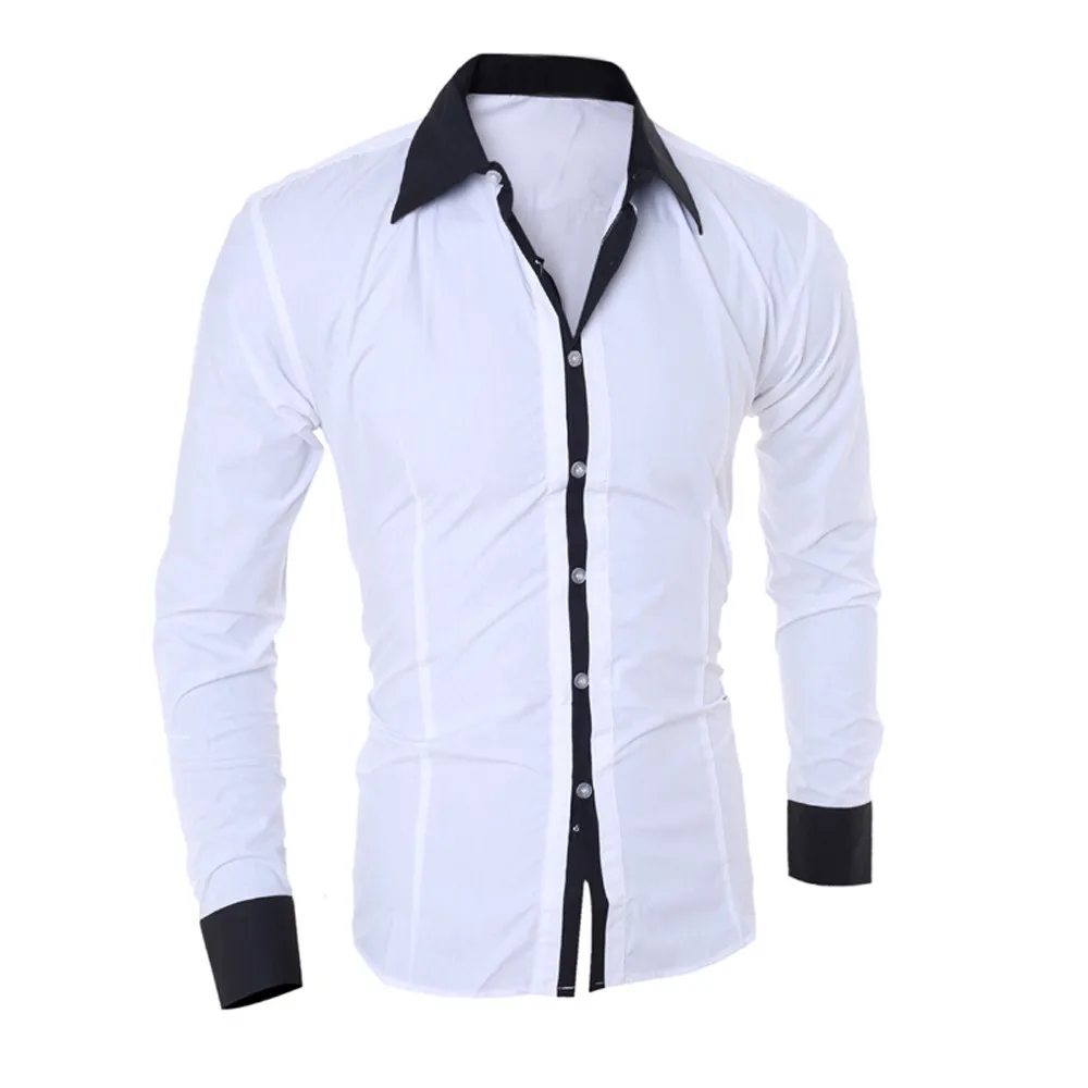 Мужская однотонная комбинированная рубашка с длинным рукавом, модная индивидуальная Мужская рубашка с отворотом, Повседневная тонкая рубашка с длинным рукавом, Топ