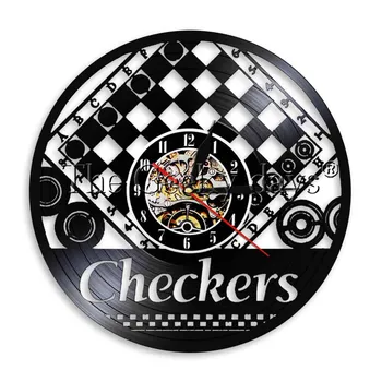 

1Piece Checkers Game Home Decorative Family Game Wall Art Vinyl Record Wall Clock Time Housewarming Gift For Checkers Players