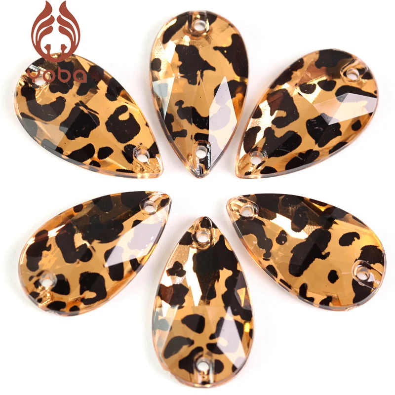 

50pcs/pack 5 Shapes Leopard Sew On Rhinestones Flatback Acrylic Sew-on Rhinestone Crystal Stones For Wedding Dress B0784