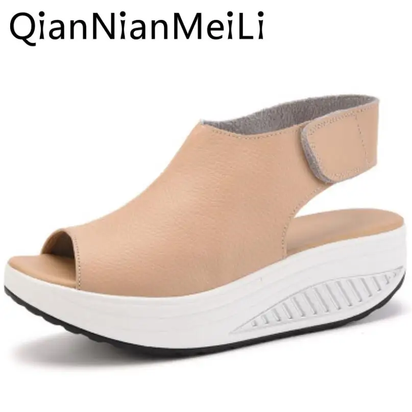 

D&Henlu SIZE 41 42 43 Summer Women Sandals Casual Peep Toe Swing Shoes Lady Platform Wedges Sandals Walk Shoes Woman Black