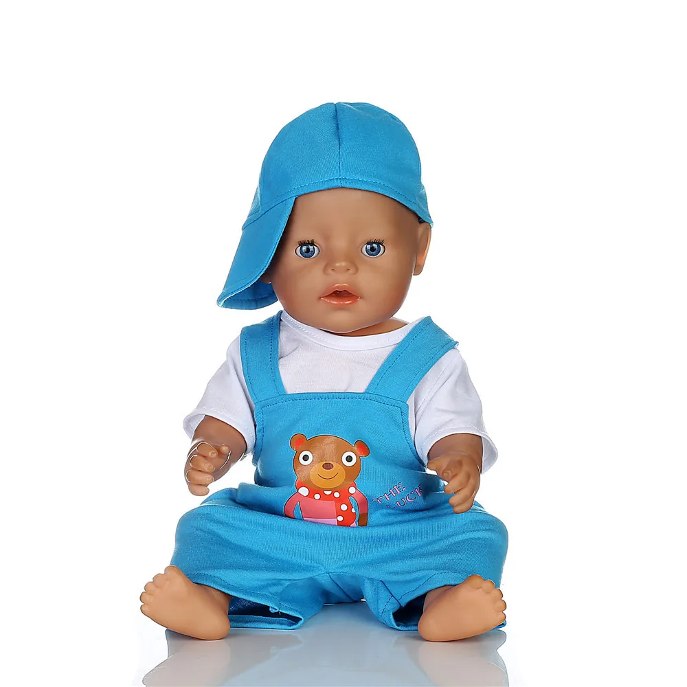 Blue Hat T shirt font b Rompers b font Doll Clothes Wear fit 18 inch American