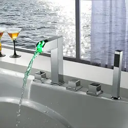 2018 оптовая продажа новый патент Дизайн твердая латунь Chrome на бортике светодиодный ванна кран 5 отверстие ванны смесители