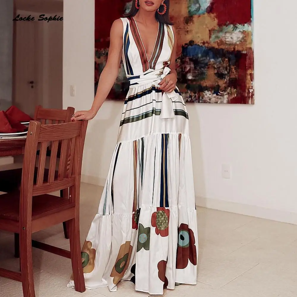 

1pcs High waist Ladies Plus size Sexy party dresses 2019Summer cotton prints blend Splicing V-neck Dress women Skinny Sexy Dress