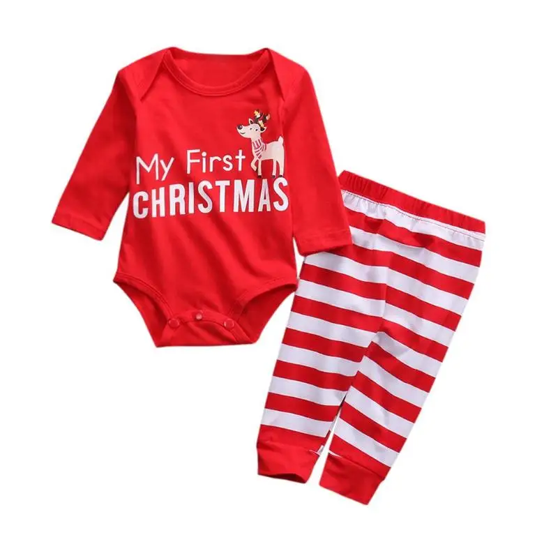 New Christmas Infant Children newborn clothes baby girl clothes Cute bodysuit Striped Pants Outfits Autumn Winter Warm Costume