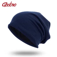 Geebro, мужские и женские вязаные шапки с гофрированной резинкой, зимняя одноцветная шапка в стиле хип-хоп, сутулящие шапки Skullies chapeu feminino DQ400B