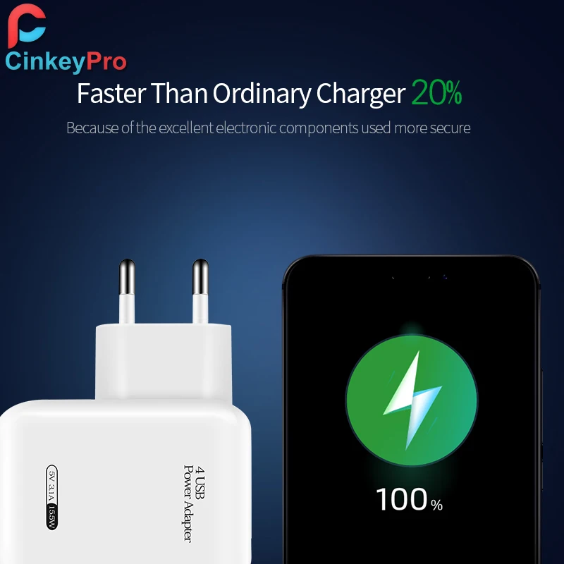 CinkeyPro 4 Порты несколько стены USB Smart Зарядное устройство Адаптер мобильного телефона 5В 3A зарядка Быстрая зарядка для iPhone iPad samsung XiaoMi