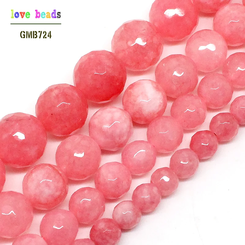 

Wholesale Faceted Pink Stone 4/ 6/ 8/10/12mm Round Beads 15inches For Jewelry Making -F00497