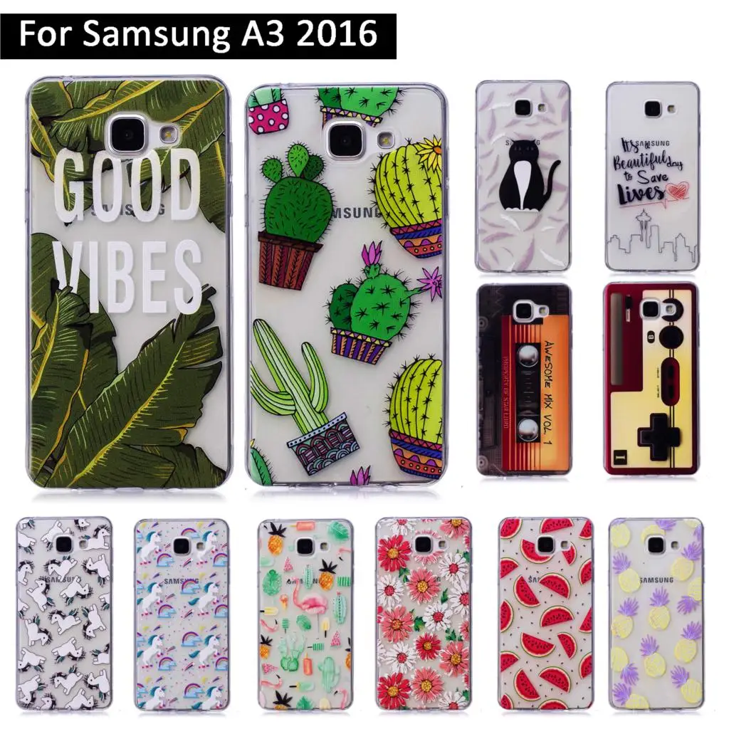 Мягкий ТПУ силиконовый чехол для Samsung Galaxy A3 A310F 2016 Прозрачный с принтом 3 4 7