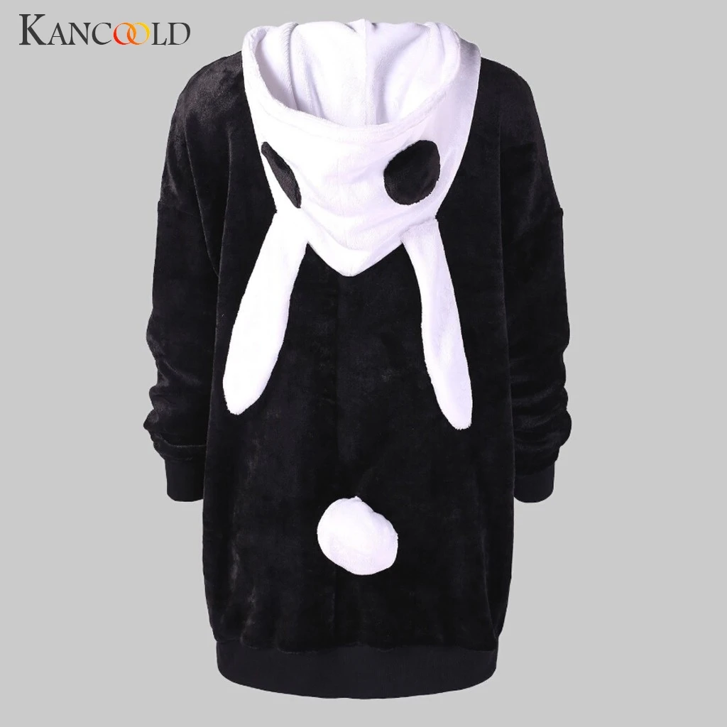 

KANCOOLD coats Women Cute Contrast Rabbit Ear Hooded Fuzzy Outerwear Winter Warm fashion new woman coats and jackets 2019JUL22