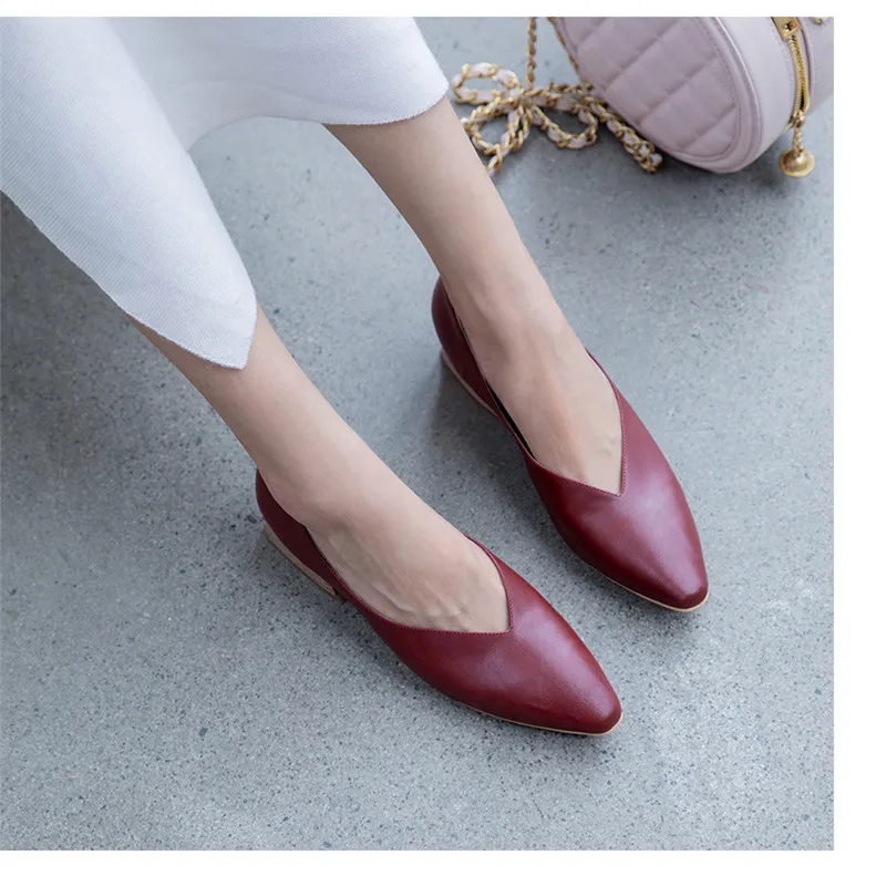 Женские туфли-лодочки демисезонная простая Корейская повседневная обувь из натуральной воловьей кожи длиной 22-25 см однотонная обувь с острым носком
