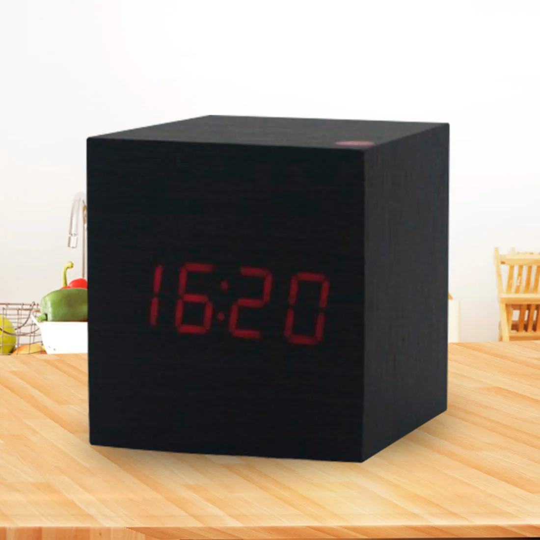 Кубические деревянные часы цифровой светодиодный Настольный будильник термометр управление звуками светодиодный дисплей календарь