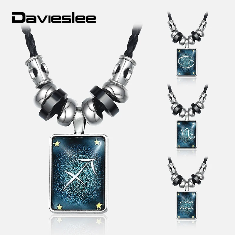 Мужское кожаное ожерелье Davieslee 12 подвесок знак зодиака Рак мужские украшения