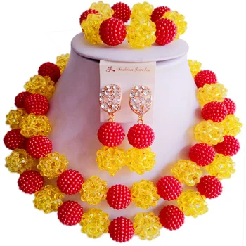 

Best-selling Red Yellow African Style Engagement Crystal Beidal Necklace Jewelry Sets 2C-ZZSJ-64