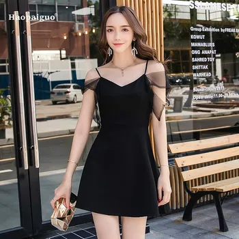 

Plus Size Summer A-line Dress Women Black Sleeveless Spaghetti Strap V-neck Casual Office Ladies Mini Dress Elegant Club Dresses