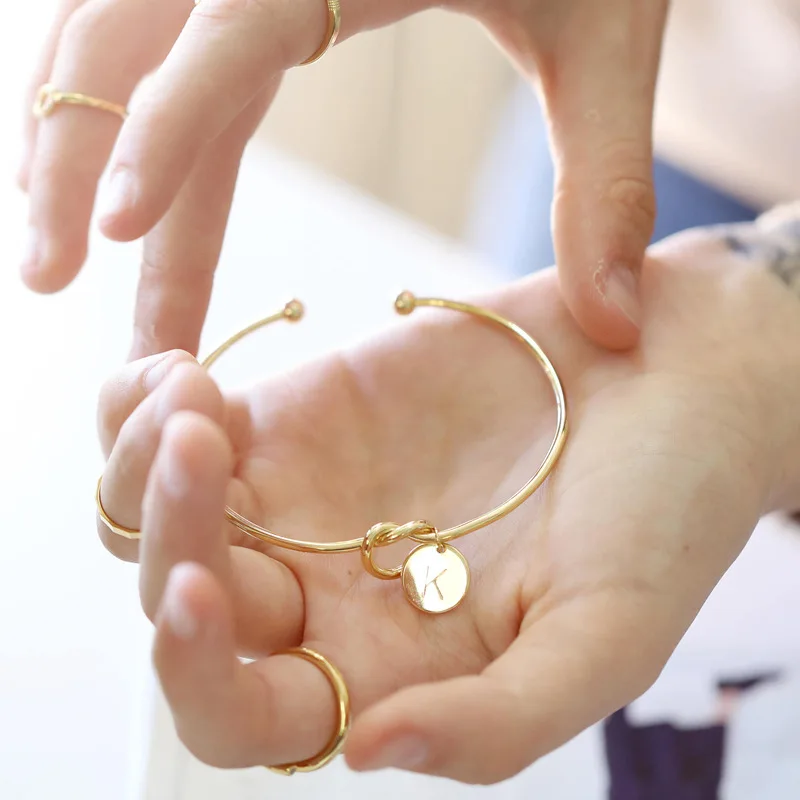 Индивидуальный индивидуальный A-Z браслет с буквенным узлом для женщин и девушек, серебряный/золотой/розовое золото