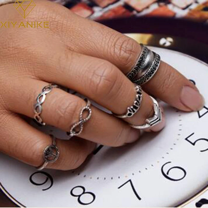 XIYANIKE 6 Pcs/Set Vintage Midi Ring Sets Infinity Peace Knuckle Rings for Women Female Boho Anillos Mujer Jewelry R155 | Украшения и