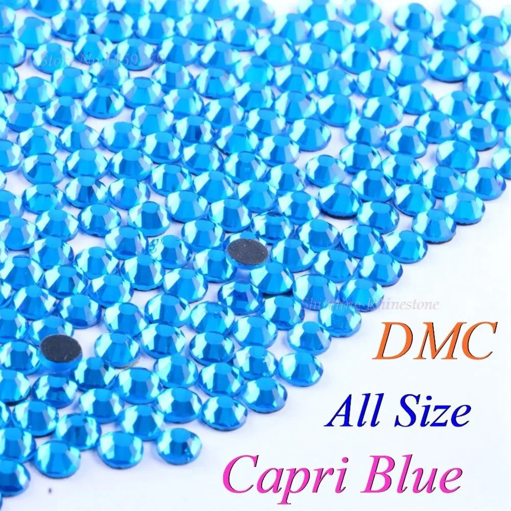 DMC Капри синий SS6 SS10 SS16 SS20 SS30 разные размеры стеклянные кристаллы горячей фиксации Стразы железные Стразы блестящие DIY с клеем