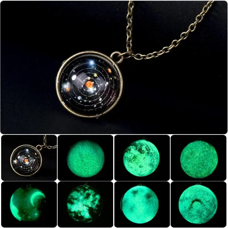 

Unisex Unique Ball Pendant Necklace Planet Luminous Universe Glow in the Dark Necklace Gift