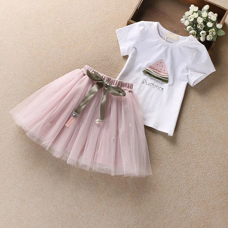 

JOYHOPY 2018 Spring Summer baby girls clothing set 2PCS shirt+Skirt suit 2pcs kids clothes set
