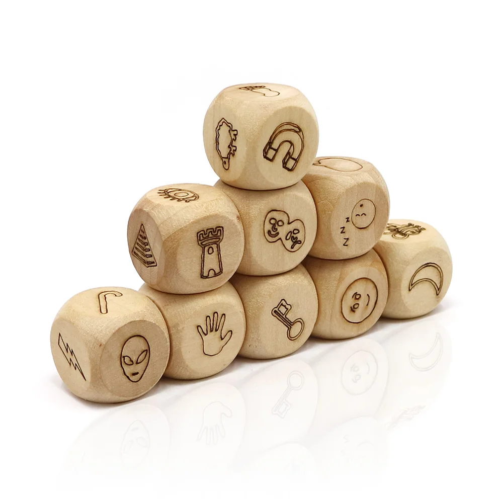 

new story dice game telling a story by pattern wood cube for kids Education development family party fun board game
