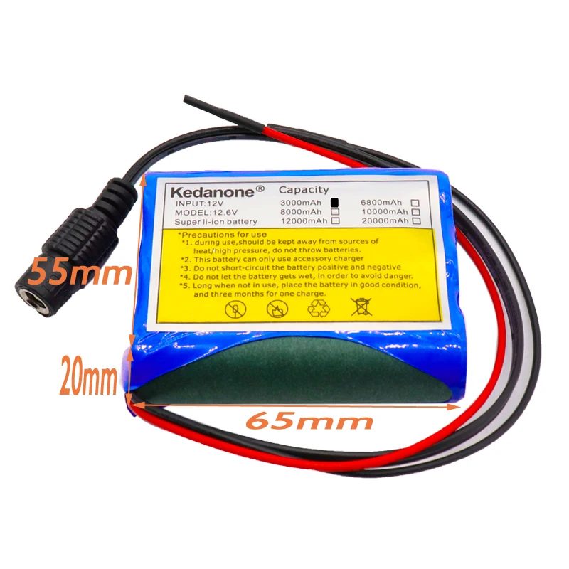 100% Новый оригинал 12 V 3000 mAh 18650 литий ионная аккумуляторная батарея для камеры