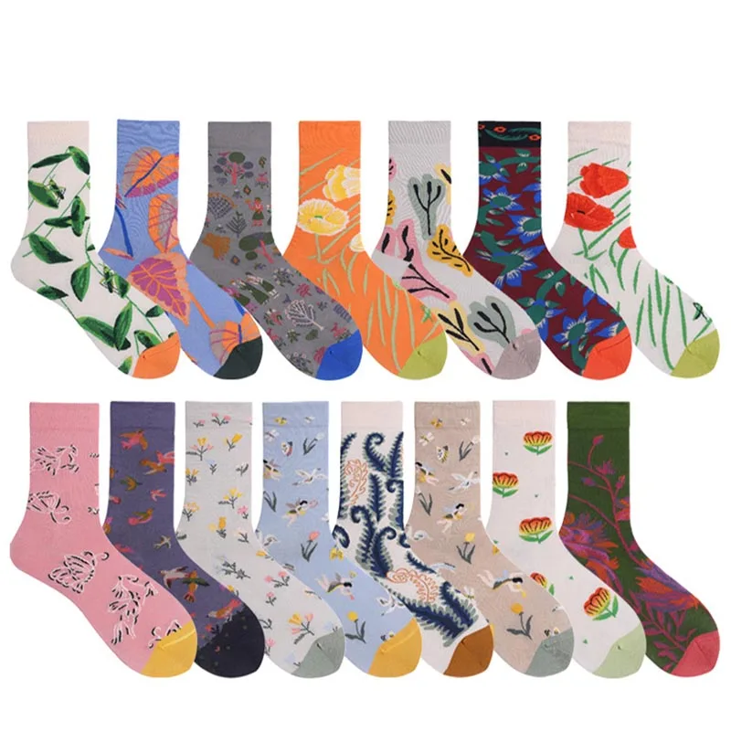 [Wploikjd] цветочный смешные носки искусства красочный хлопок мужской завод женские, унисекс носки счастливые носки женские носки, Calcetines Mujer Divertidos
