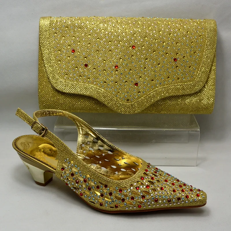Gold Color Italian Ladies Bags To Match Shoes Set For Party African
