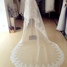 Белая свадьба слоновой кости вуали из бисера кружево собор Длина Фата